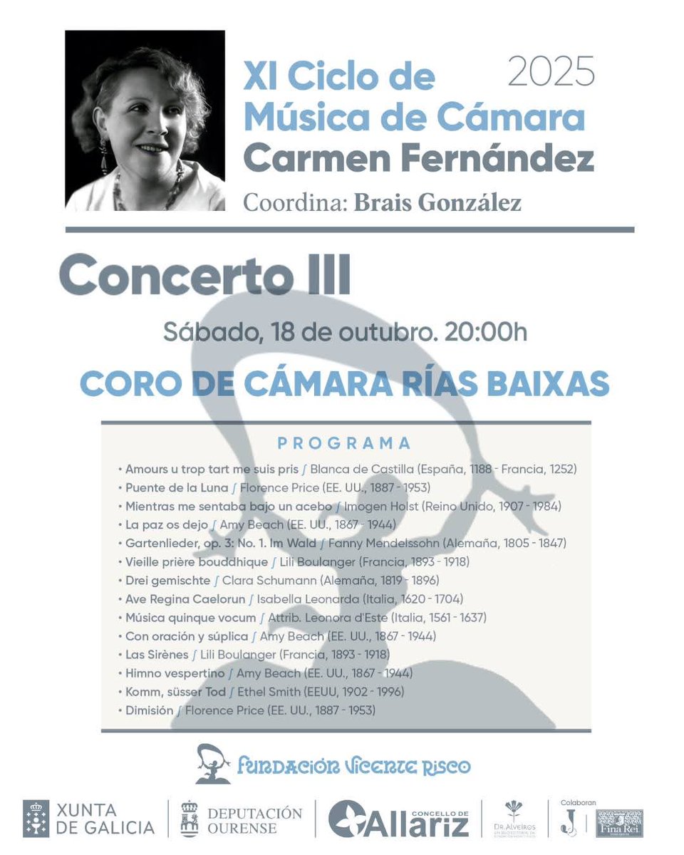 Fundaciรณn Vicente Risco ๐ฐ (@fvicenterisco) on Twitter photo ๐ถ Este sรกbado 18 de รกs 20:00h, a mรบsica de cรกmara en feminino toma Allariz!
O ๐๐จ๐ซ๐จ ๐๐ ๐๐ฬ๐ฆ๐๐ซ๐ ๐๐ขฬ๐๐ฌ ๐๐๐ข๐ฑ๐๐ฌ encherรก รก FVR de obras creadas por ๐ฆ๐ฎ๐ฅ๐ฅ๐๐ซ๐๐ฌ.
Reservas en ๐๐ฏ๐๐ง๐ญ๐จ๐ฌ@๐๐ฎ๐ง๐๐๐๐ข๐จ๐ง๐ฏ๐ข๐๐๐ง๐ญ๐๐ซ๐ข๐ฌ๐๐จ.๐๐จ๐ฆ ๐ถ Este sรกbado 18 de รกs 20:00h, a mรบsica de cรกmara en feminino toma Allariz!
O ๐๐จ๐ซ๐จ ๐๐ ๐๐ฬ๐ฆ๐๐ซ๐ ๐๐ขฬ๐๐ฌ ๐๐๐ข๐ฑ๐๐ฌ encherรก รก FVR de obras creadas por ๐ฆ๐ฎ๐ฅ๐ฅ๐๐ซ๐๐ฌ.
Reservas en ๐๐ฏ๐๐ง๐ญ๐จ๐ฌ@๐๐ฎ๐ง๐๐๐๐ข๐จ๐ง๐ฏ๐ข๐๐๐ง๐ญ๐๐ซ๐ข๐ฌ๐๐จ.๐๐จ๐ฆ
