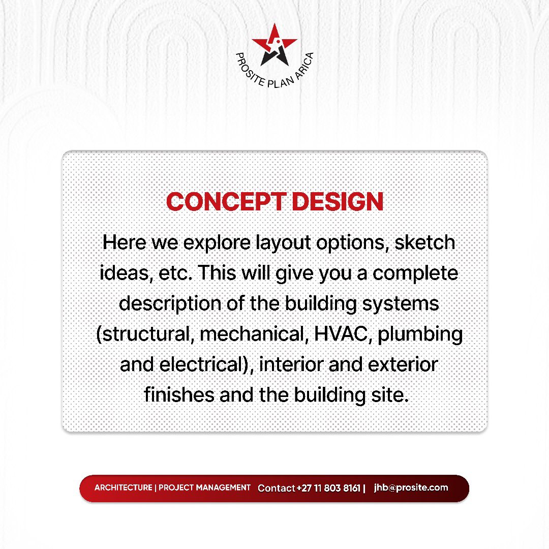 prosite_plan's tweet image. Every great building starts long
before the foundation is poured.
Understanding your design phases helps you manage your budget, timeline, and expectations like a pro.
#ArchitectureZA #DesignProcess
#SouthAfricaBuilders
#ArchitecturalDesign #prositeplansa #prositeplan