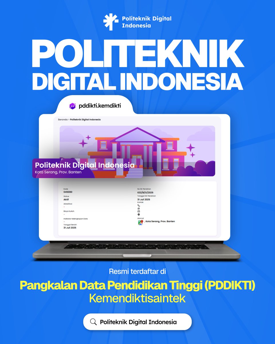 poltekdigital's tweet photo. Politeknik Digital Indonesia resmi terdaftar di (PDDIKTI) @Kemdiktisaintek  berdasarkan SK Kemdiktisaintek Nomor 632/B/O/2025.

Langkah ini menunjukkan komitmen Politeknik Digital Indonesia sebagai lembaga kredibel dan terpercaya mencetak talenta standar internasional. https://t.co/OyBDsvzmK8