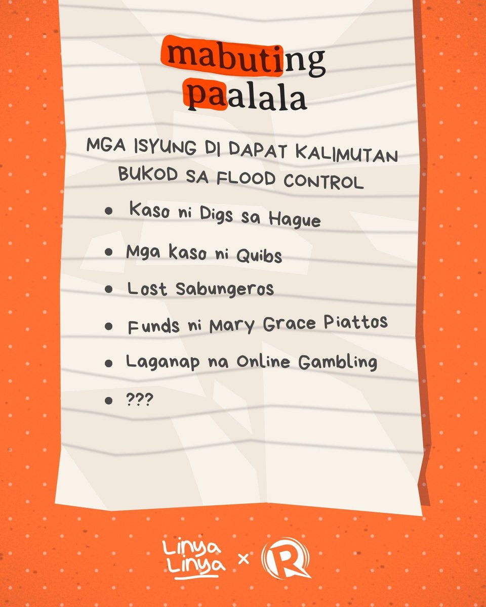 rapplerdotcom's tweet image. Gentle follow-up lang po, Your Honor. 🤔
Ikaw, may naaalala ka ba na wala pa sa listahan? Isama mo na rito! Kung gusto natin ng mabuting pamamahala, walang isyu ang dapat maisantabi — mabuting paalala is da 🗝️
#LinyaLinyaXRappler
#MabutiPa