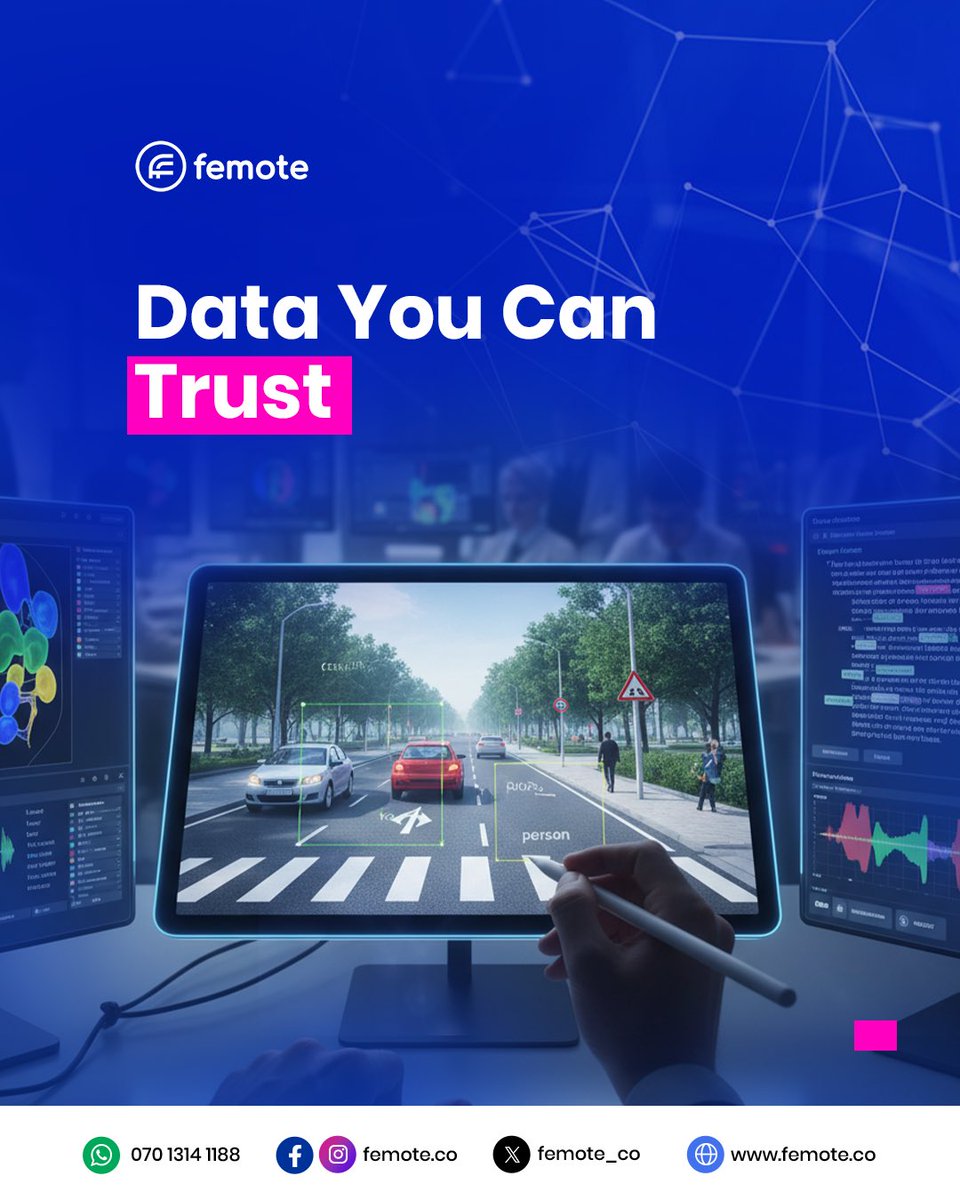 Femote_co's tweet image. Reliable AI starts with reliable data. Our dedicated QA process makes sure every annotation meets the highest standard so you can focus on building, not double-checking.

#ReliableData #DataAnnotation #QualityAssurance #ModelReadyData #MachineLearning #femote