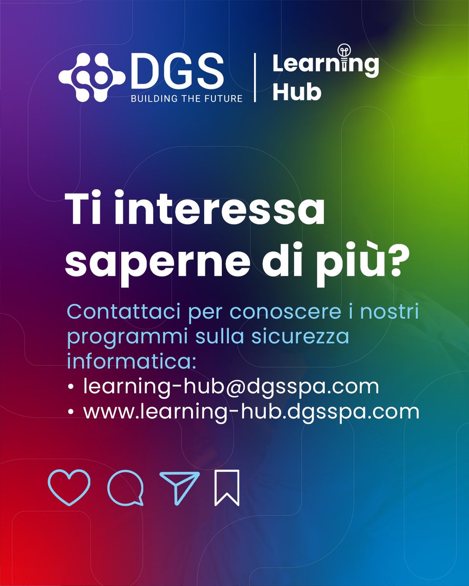 Scopri il potere della #ThreatIntelligence con la #CTIA! 🔐diventa un esperto di 𝗖𝘆𝗯𝗲𝗿 𝗧𝗵𝗿𝗲𝗮𝘁 𝗜𝗻𝘁𝗲𝗹𝗹𝗶𝗴𝗲𝗻𝗰𝗲 con il  𝗰𝗼𝗿𝘀𝗼 𝗖𝗧𝗜𝗔 learning-hub.dgsspa.com/products/cours…
#DGS #DGSEducation #DGSLearningHub #gruppoDGS #ECCouncil #SOC