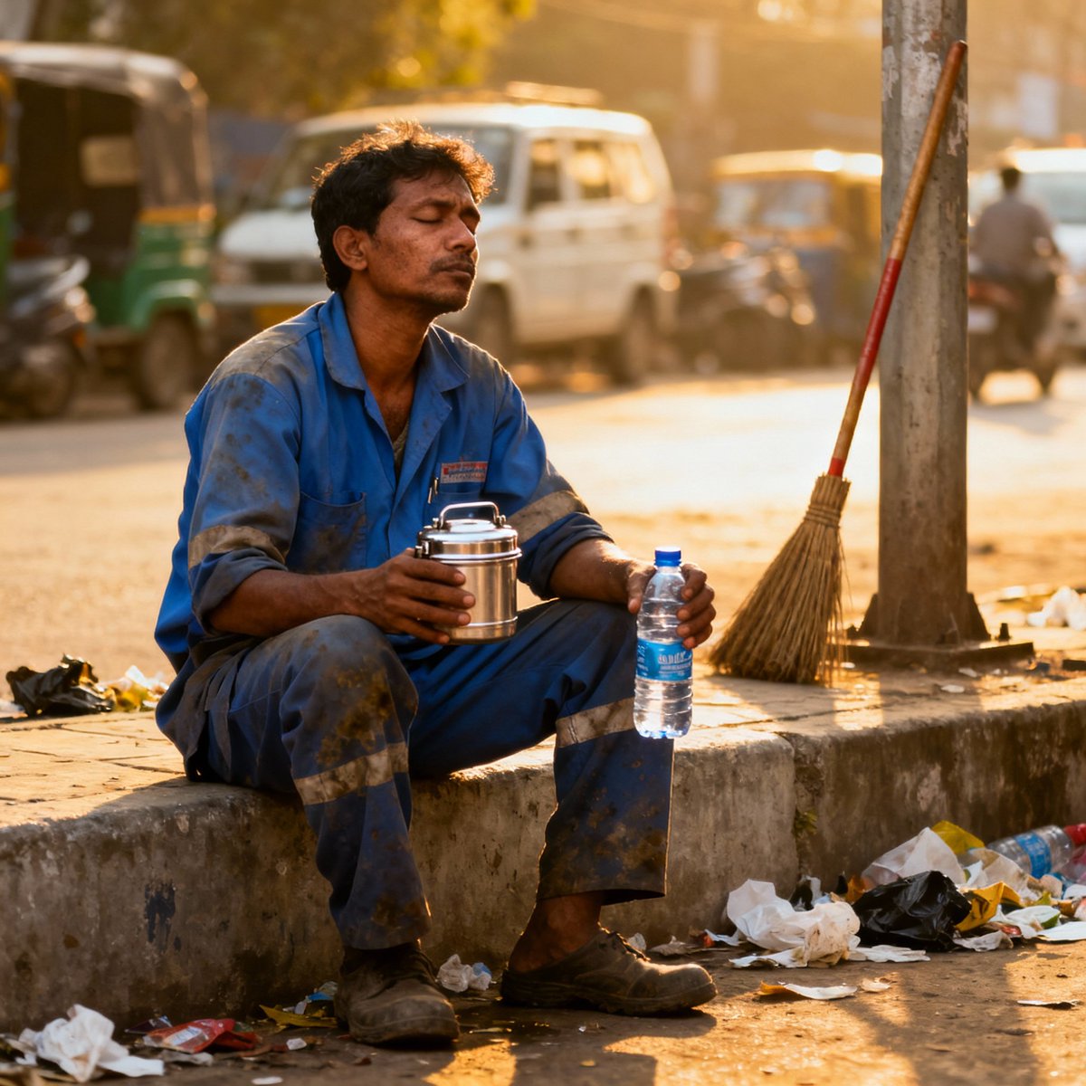 dilipku8651's tweet image. थक कर बैठा है सफाईकर्मी, जिंदगी की दोपहर में,
उसके पसीने में भी छिपा है, शहर की मुस्कान हर पहर में।
Good afternoon