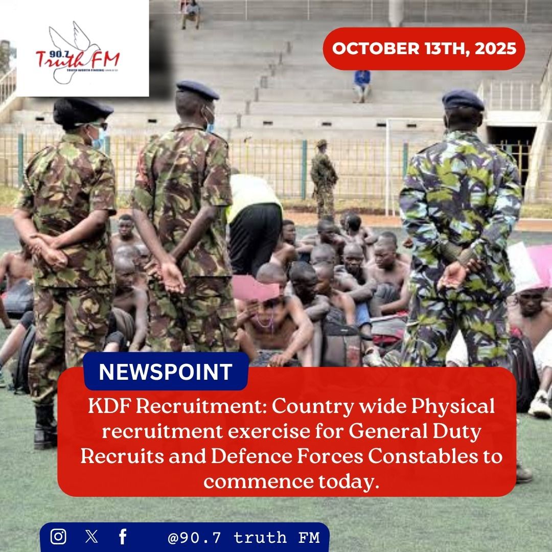 Truthfmkenya's tweet photo. #KDF recruitment is set to begin today, October 13th and continue for 2 weeks until Saturday, October 25th
Recruitment is for positions including Specialist Officers, GSO Cadets,Tradesmen/women, General Duty recruits and Defense Constables. #AIZIWANI, #KDFRecruitment #Employment https://t.co/HXj4iTVCHC
