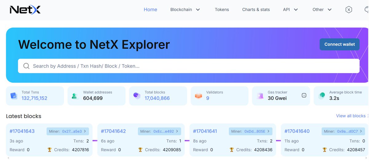 NetX_Karan's tweet image. $NETX Reminder
Mainnet is LIVE and running for over a year!
Infrastructure is solid and battle-tested.
tscscan.io
Current Stats:
132M+ Transactions
604K Wallets (Processing NetStars/Tusima data)
17M+ Blocks
Avg Block Time: 3.2s
Validators: 9 (Trusted Super Nodes)…