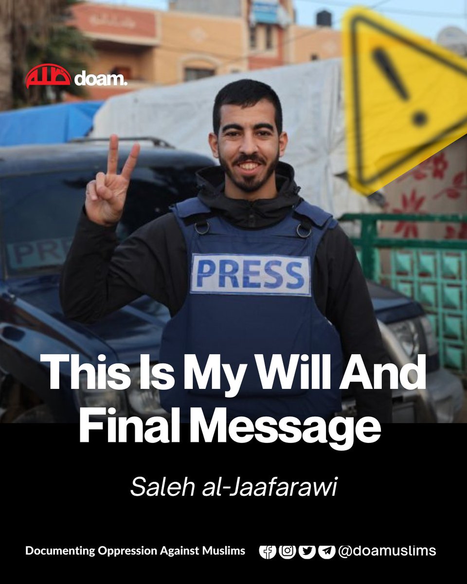 doamuslims's tweet image. This is My Will And Final Message

- Saleh al-Jaafarawi

All praise is due to Allah, Lord of the Worlds, who said:

“And never think of those who have been killed in the way of Allah as dead. Rather, they are alive with their Lord, receiving provision.”

I am Saleh.

I leave this…