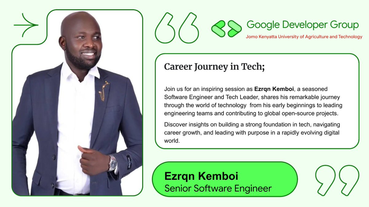 dscjkuat's tweet image. 🚀 Join us this Tuesday at 5:30 PM for an inspiring Web development session with Ezrqn Kemboi, Senior Software Engineer 💻

✨ Career journey
🧠 Lessons learned
🚀 Growth insights

Don’t miss it!
📅 Add to calendar: calendar.app.google/Hf4jH4GHHs8q4i…

 #WebDevelopment #OpenSource #TechComm