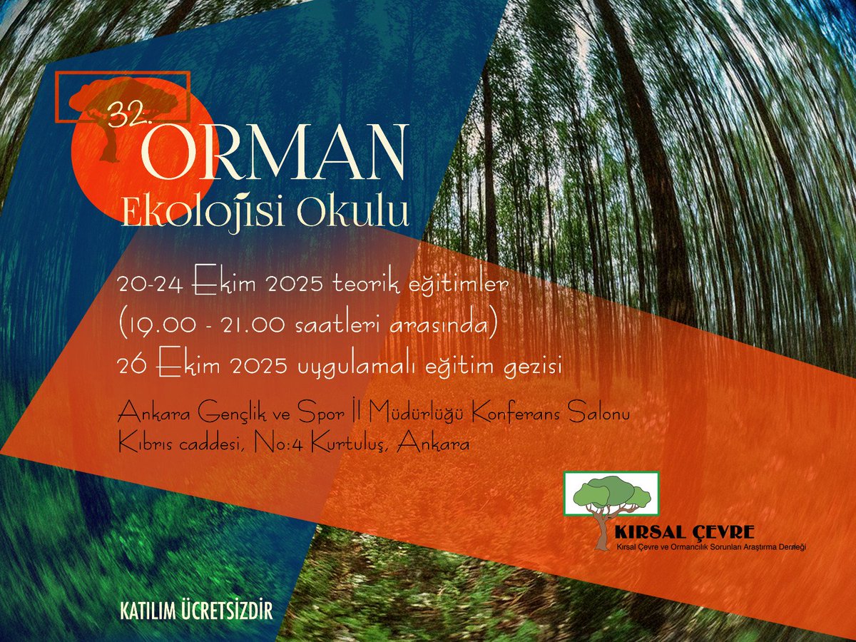 Sevgili Kırsal Çevre Dostları, 
32. Orman Ekolojisi Okulumuz başlıyor! 🎉
📢 Ön kayıt formu yarın 10.00'da açılıyor. 
📅 Takvimlerinize not alın, vakti ve ilgisi olanlari bekliyoruz.
