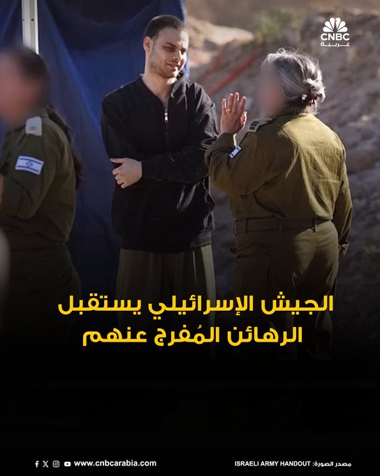 صور متداولة للرهائن الإسرائيليين الذين أُفرج عنهم أولاً وفي استقبالهم الجيش الإسرائيلي 