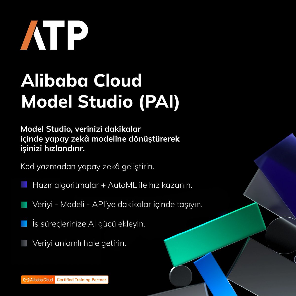 ATP_Tech's tweet image. Alibaba Cloud Model Studio (PAI) ile hazır algoritmalar, AutoML ve hızlı API entegrasyonu sayesinde verinizi kolayca yapay zekâ modellerine dönüştürün.
#ATP #atatp #AlibabaCloud #yapayzeka #işsüreçleri