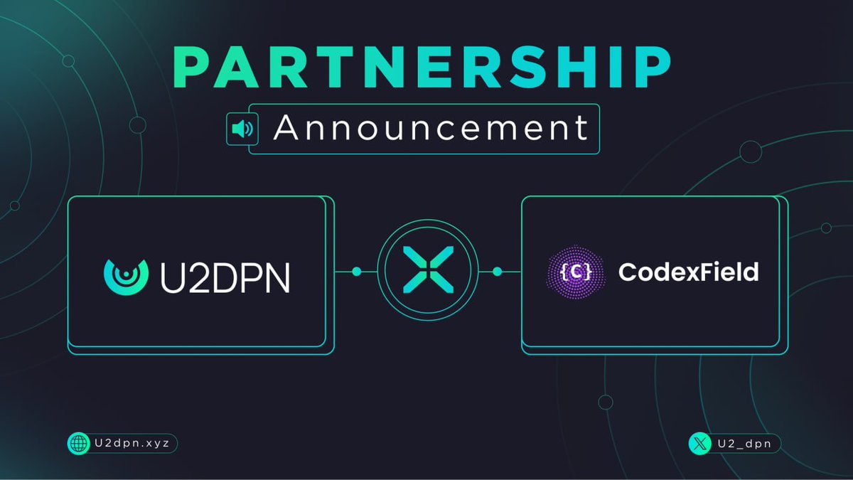 🚀 U2DPN x CodexField Partnership 🚀

We’re thrilled to announce our partnership with <a href="/CodexField/">CodexField</a>, a next-gen platform for on-chain content assetization - turning code, AI models, AIGC, and knowledge into revenue-generating digital assets.

By combining U2DPN’s bandwidth RWA