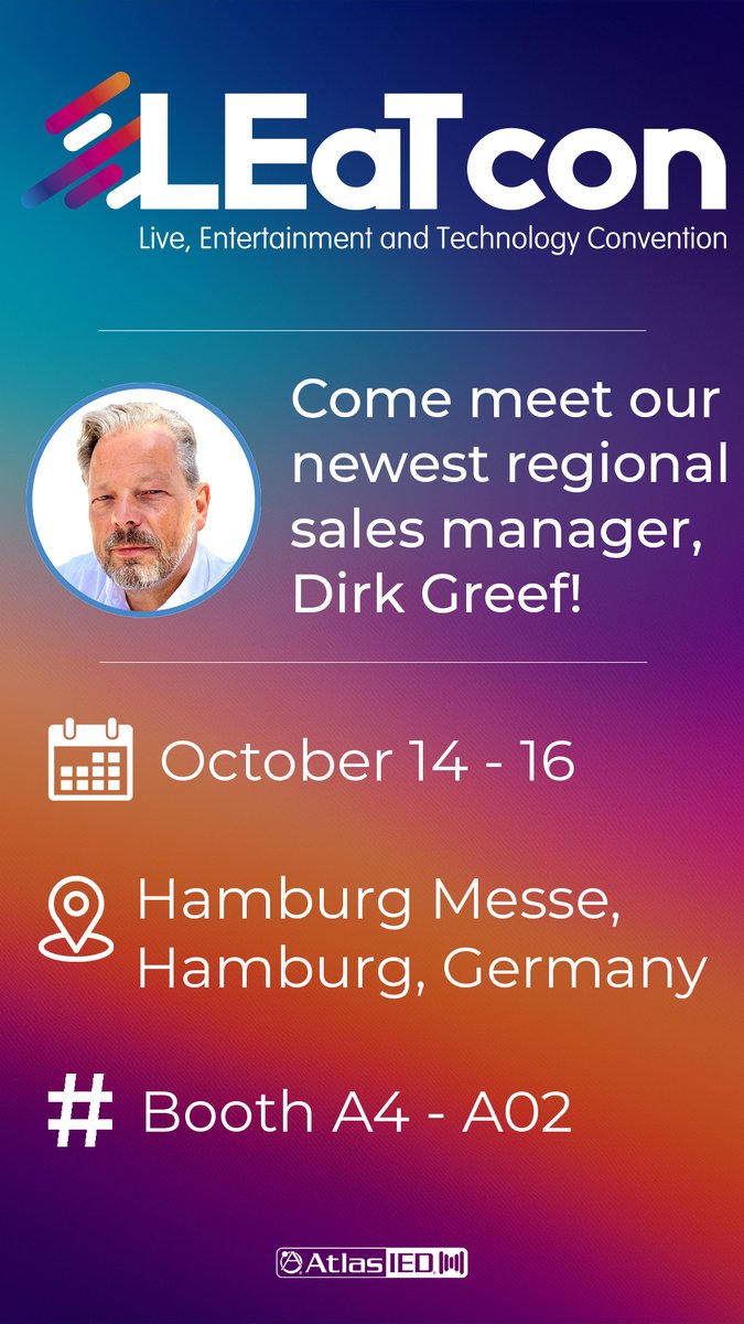Atlas_IED's tweet photo. LEaT con 2025 🔊
Meet Dirk Greef, our new regional sales manager, at #LEaTcon Hamburg starting tomorrow. Explore innovative audio solutions like Atmosphere, Aimline, FS, &amp; FC.
➡️ Register - https://t.co/MhiJXCE4AX

#atlasied #commercialaudio #distributedaudio #soundslikesuccess https://t.co/snULlHMv7R