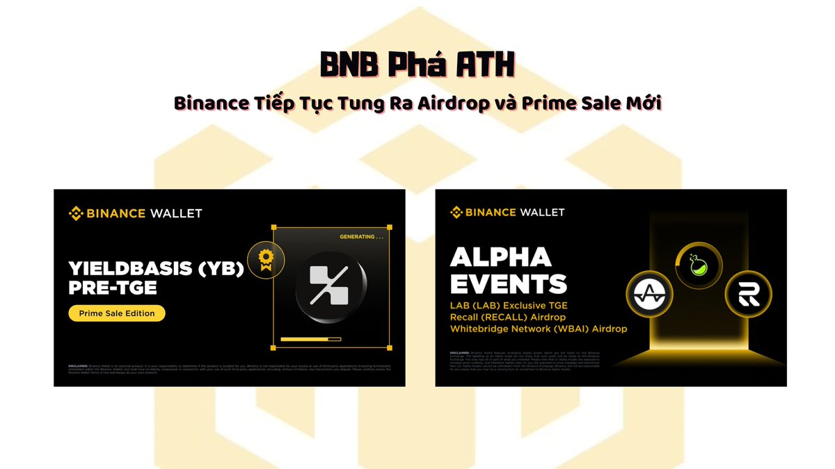 🔸 BNB Phá ATH, Binance Tiếp Tục Tung Ra Airdrop và Prime Sale Mới

⚡️Chỉ chưa đầy 2 ngày sau cú sập lịch sử ngày 11 vừa, BNB tiếp tục phá ATH  chứng minh sức hút mạnh mẽ của mình. 

Cùng với đó, Binance Wallet tung ra 2 con bài mới gồm Prime Sale đầu tiên