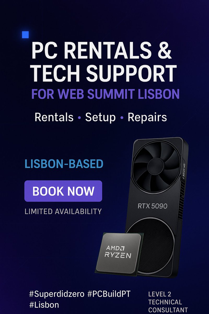 Superdido13's tweet image. ✈️ Heading to Web Summit Lisbon in 4 weeks?

👨‍💻 I’m Rod, a Lisbon-based Technical Consultant at DJI and PC builder with 100+ systems built since 2018. I’ll be your local tech backup

#WebSummit #Lisbon #TechSupport #ITConsultant #StartupLife  #PCBuildPT #Superdidzero