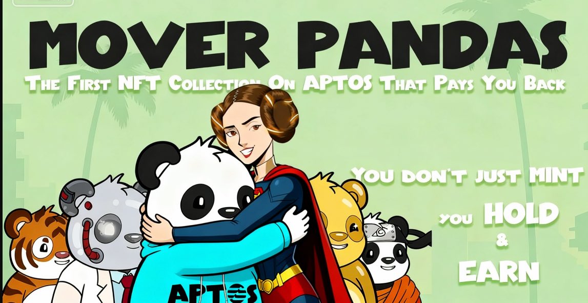 GM, family <a href="/MoverPandas/">Mover Pandas 🐼</a> OG SPOT GIVEAWAY

Y’all know I post an <a href="/Aptos/">Aptos</a> NFT every day, just tryna get our NFT’s the love they deserves. Today let’s turn that hype into a win: I’m giving away 7 OG spots for <a href="/MoverPandas/">Mover Pandas 🐼</a> an upcoming mint on <a href="/Aptos/">Aptos</a>.

Here’s how to join super easy