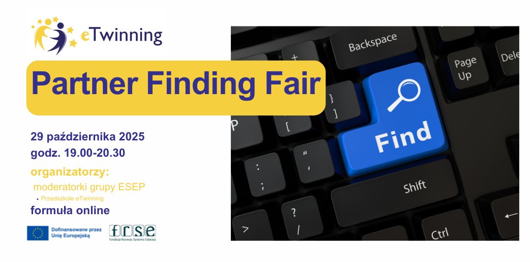 Wydarzenie organizowane przez moderatorki grupy  #PrzedszkoleTwinning
👉Partner Finding Fair
To doskonały sposób na znalezienie partnera projektowego i rozpoczęcie wspólnego projektu eTwinning, który będzie realizowany w bieżącym roku szkolnym
➡ etwinning.pl/aktualnosci/on…