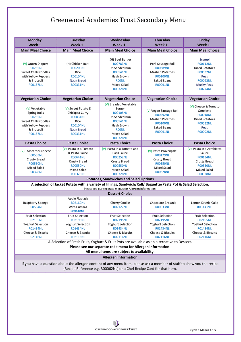 The canteen menu is here for this week! 🍞
