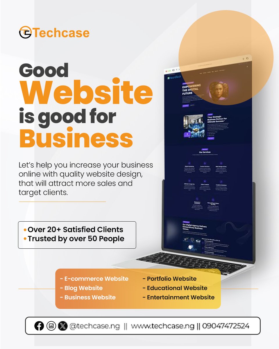 Techcase_ng's tweet image. Every business starts with a vision. Your website tells your story, builds trust and attracts clients.
We create sites that boost sales and make your brand unforgettable.
visit us: techcase.ng
Call us at: 0904 747 2524
#Techcase #WebDesign #websitedesigner #fyp