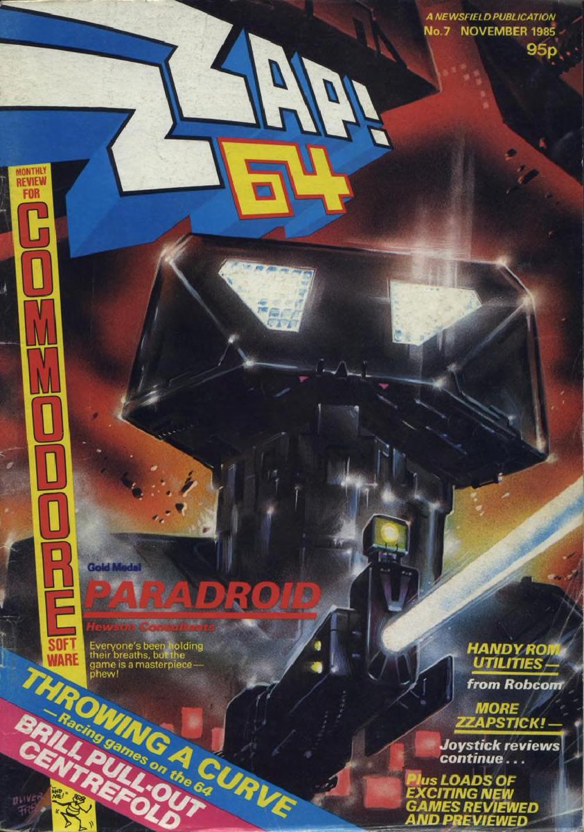 40 years ago, Paradroid was on ZZAP!'s cover. We rated this amazing game 97%. Other top reviews: Little Computer People Discovery Kit (97%), Epyx' epic multisports sim Winter Games (94%), Wizard's Lair (89%), Hacker (87%), and Infocom's stellar Starcross text adventure (94%).