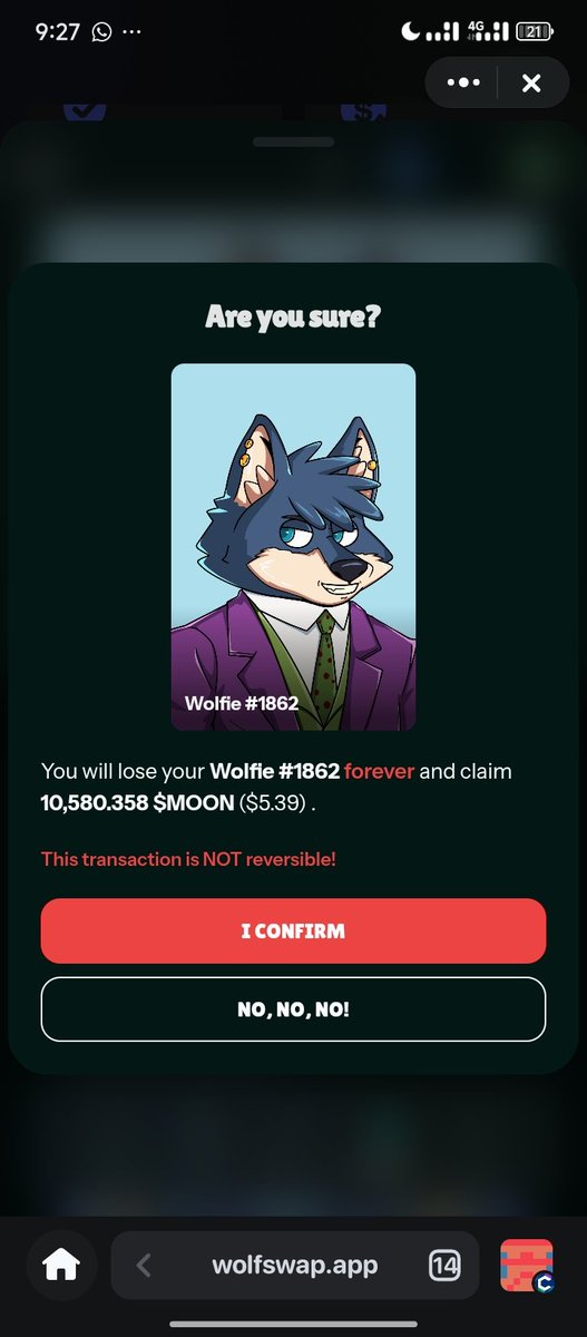 CryptoKaima's tweet image. It's the new week and time to be more bullish on wolfies.
I don't know what I clicked and it landed me here, so I'm curious what will happen if I press the red button?
will I be safe or not?
tbh I wasn't aware my Wolfie has a gold earring.