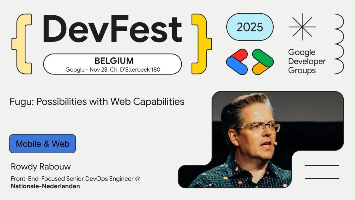 GDG Mons_Belgium (@gdg_mons) on Twitter photo <a href="/SeifeddinMansri/">Seifeddin Mansri</a> <a href="/tdcolvin/">Tom Colvin</a> 📣 DevFest Belgium 2025 – Speaker Spotlight
Nous sommes ravis d’annoncer notre speaker :
<a href="/RowdyRabouw/">Rowdy Rabouw</a>
Inscription : lnkd.in/e4CSTRQH <a href="/SeifeddinMansri/">Seifeddin Mansri</a> <a href="/tdcolvin/">Tom Colvin</a> 📣 DevFest Belgium 2025 – Speaker Spotlight
Nous sommes ravis d’annoncer notre speaker :
<a href="/RowdyRabouw/">Rowdy Rabouw</a>
Inscription : lnkd.in/e4CSTRQH