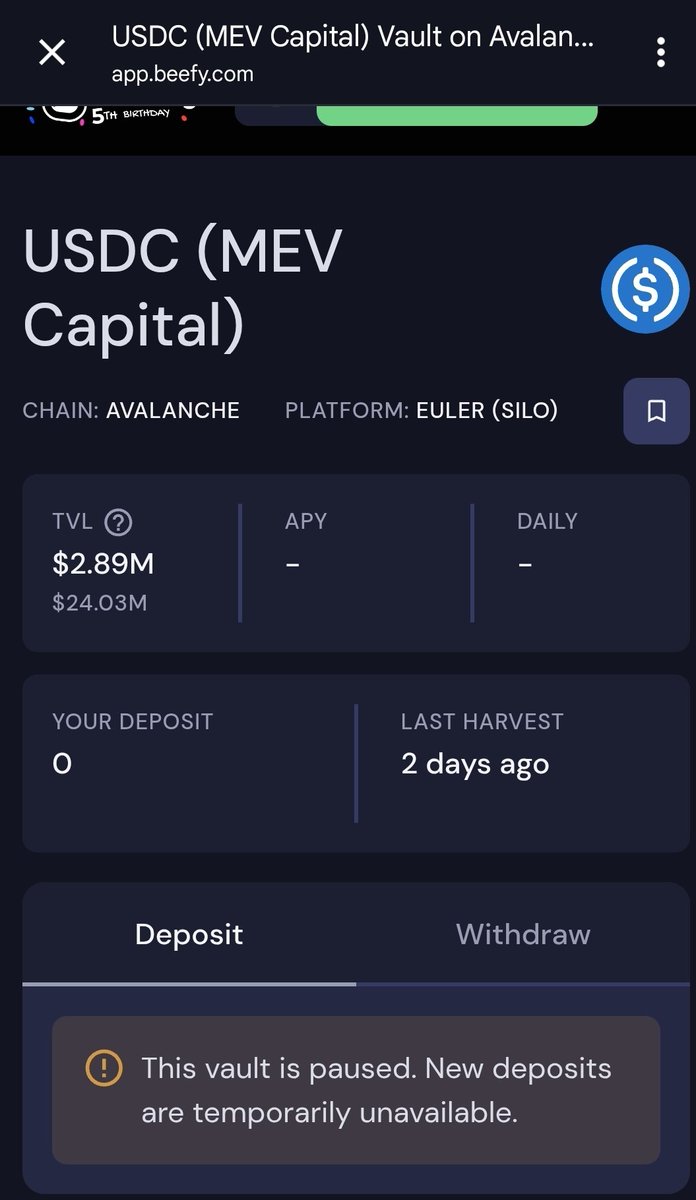 friskasissimo's tweet photo. @SiloFinance Hello, why vault is paused ? @eulerfinance @beefyfinance for how long ? https://t.co/ydXO48lMdO