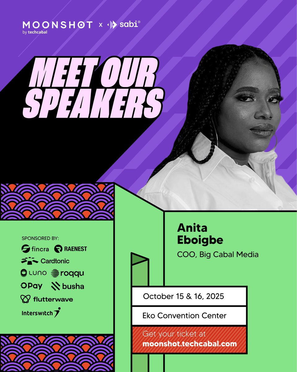 eboigbeanita's tweet image. It’s officially Moonshot by @TechCabal week!

I am excited to be speaking on two panels, two topics I am passionate about — operations and Nollywood. 

If you come around, feel free to say hi.