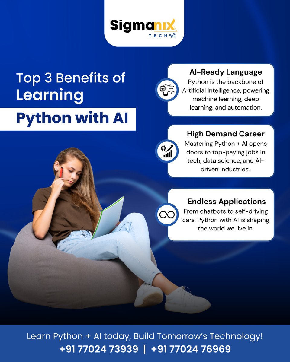 sigmanixtech's tweet image. 🚀 Learn Python. Master AI. Rule the future! 
Smarter code, faster solutions, limitless opportunities — it all starts here.

👨‍💻 Join Sigmanıx Tech and code your tomorrow!

Contact Us @ 7702473939 / 7702476969

#SigmanixTech #TechSkills #DigitalLearning #PythonWithAI #FutureReady