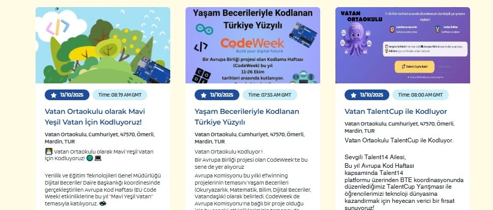 vatan_omerli's tweet image. Vatan Ortaokulu olarak Avrupa Kod Haftası’nda “Mavi Yeşil Vatan İçin Kodluyoruz!” temasıyla çeşitli etkinlikler düzenlemeye hazırlanıyoruz. 💻🌿
Öğrencilerimiz kodlama, robotik ve yapay zekâ etkinlikleriyle teknoloji ve çevreyi buluşturacak. 🌍
@tcmeb
@Yusuf__Tekin
#CodeWeek