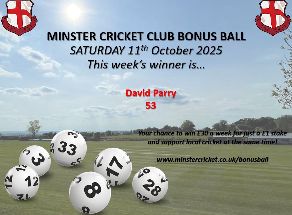 MinsterCricket's tweet photo. Win £30 every week AND support your local cricket club!

It’s quick, easy, and goes a long way in backing what we do on and off the field 
https://t.co/jgup7hYTwA

Thank you for your continued support — it means everything! 

#MCC https://t.co/4inpdlY7Vf