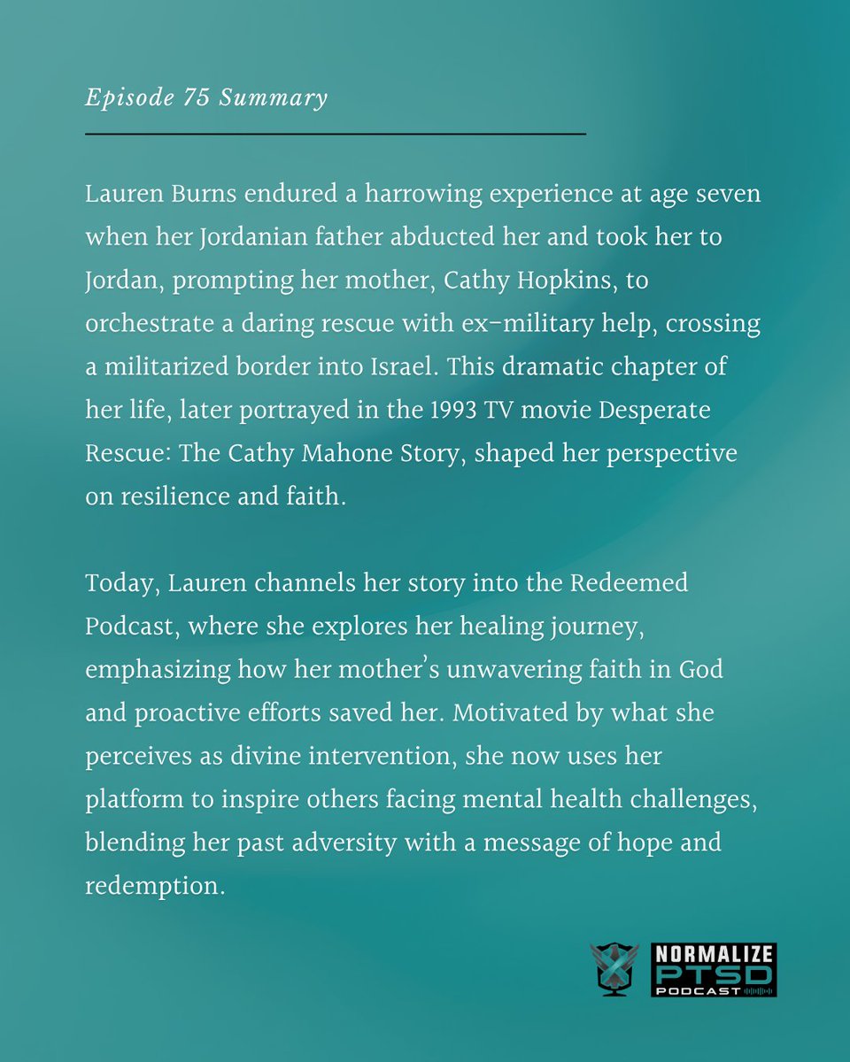 NormalizePtsd's tweet image. ▫️ Episode 75 with Lauren Burns is available now on
normalizeptsd.com

📣
Please share and like on IG, FB, LinkedIn, Youtube and X to further support our PTSD community.