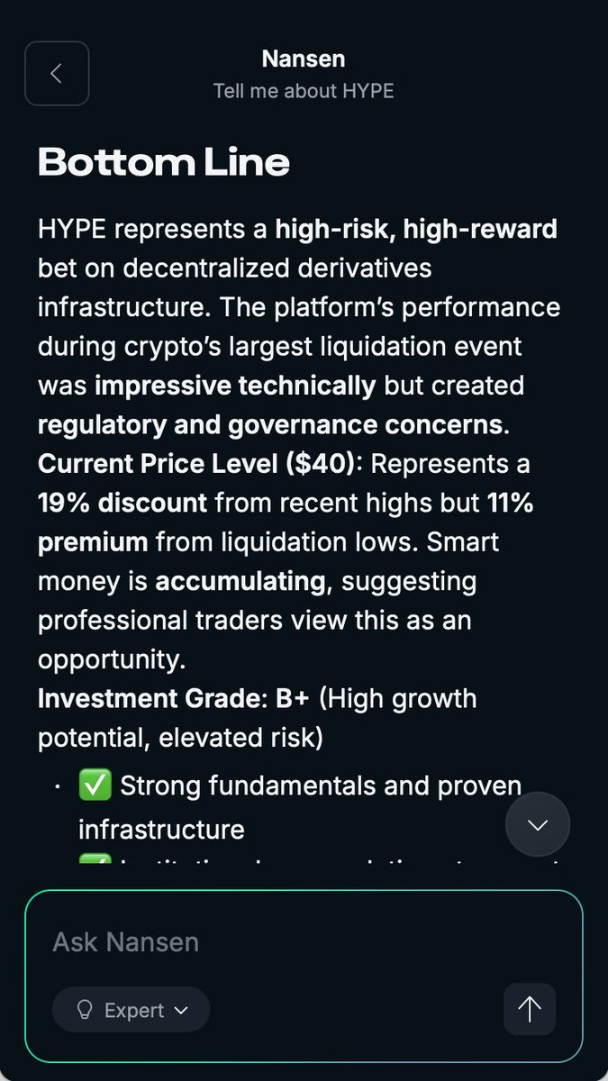 nansen_ai's tweet photo. $HYPE just survived crypto’s biggest stress test and came out stronger.

After $10B+ in liquidations, @HyperliquidX stayed up, cleared zero bad debt, and kept trading.

Smart Money flipped long during the panic, funds like @Arrington_Cap and @SeliniCapital are now accumulating. https://t.co/YsNgdQvw3c