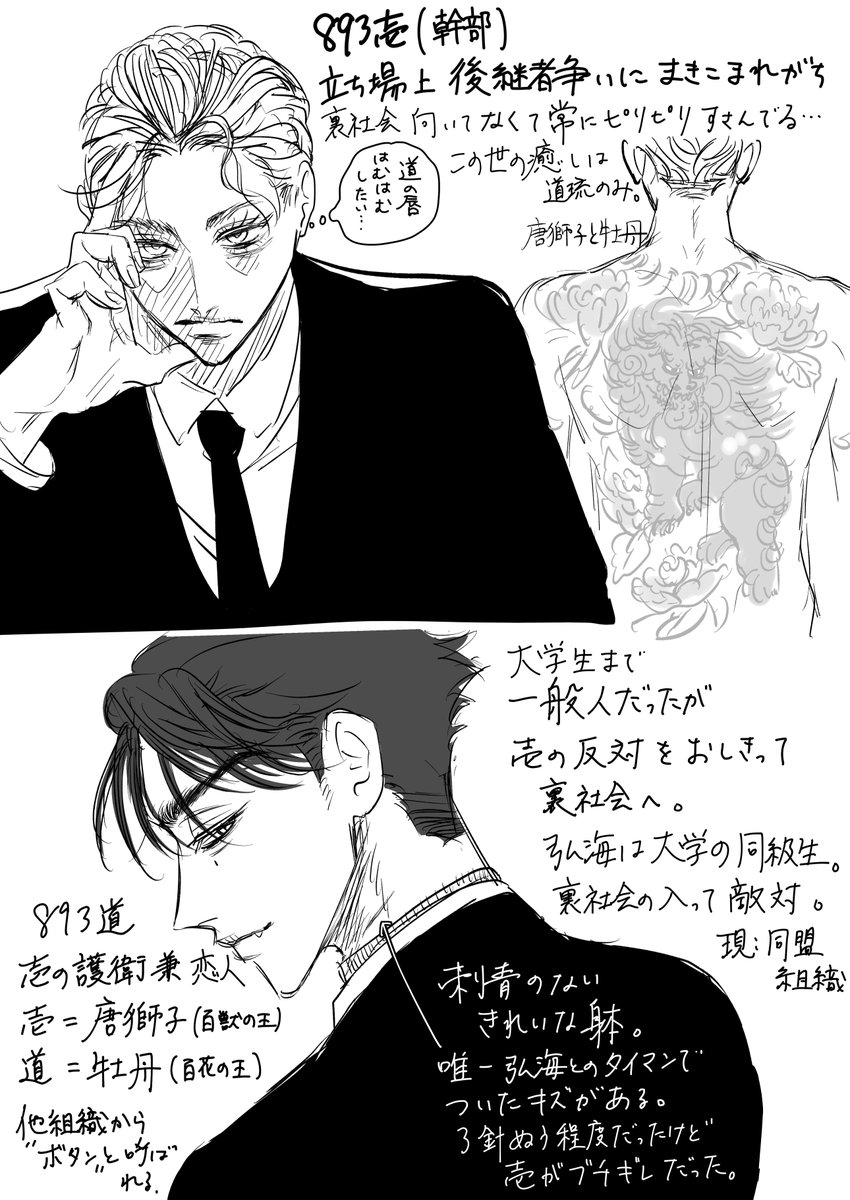 今描くしかねぇと思った893パロ

道がつけてる首輪には、喉元にカメラ、盗聴器、GPSがついてて、行動も接触相手も居場所も壱に筒抜け。基本傍にいますけどね。 
