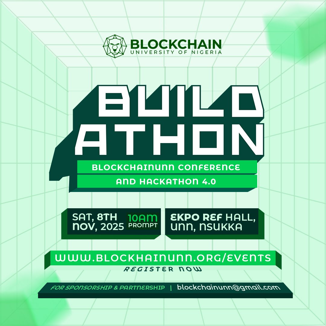 BlockchainUNN's tweet image. It’s official — REGISTRATION IS LIVE! 🚀
This conference isn’t just bringing together creatives and builders. It’s opening doors for every curious mind ready to learn, build, and scale.
Be a part of this and secure your spot now: blockchainunn.org/events
#Buildathon #BUNN