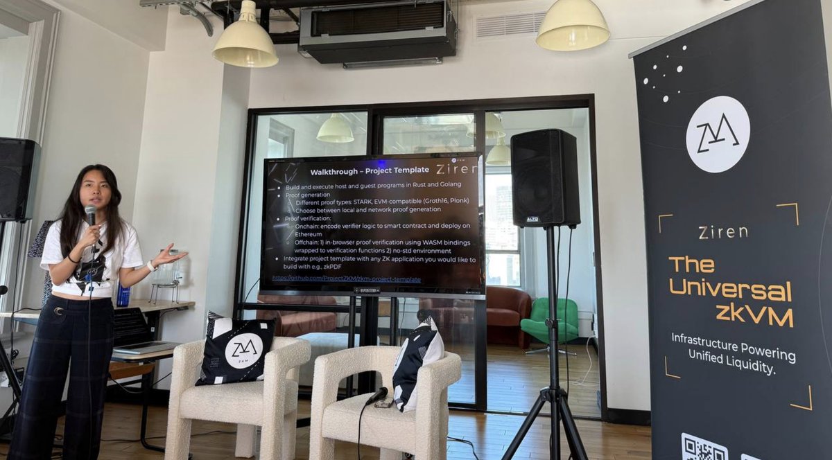 ProjectZKM's tweet image. At San Francisco's @frontiertower, ZKM Education Lead @alicelingl walked us through the Ziren codebase, project template, and path to real-time proving.
If you missed it, Alice's Ziren Overview & Walkthrough video has you covered: youtube.com/watch?v=BsaiXF…