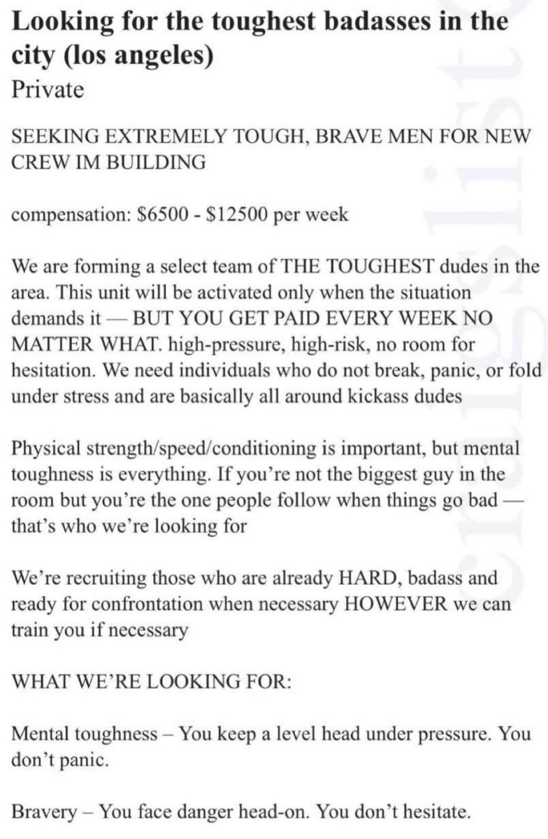This Craigslist post is obviously hiring paid rioters. 

The protests (riots) are NOT ORGANIC. 

Democrats FAKE everything.