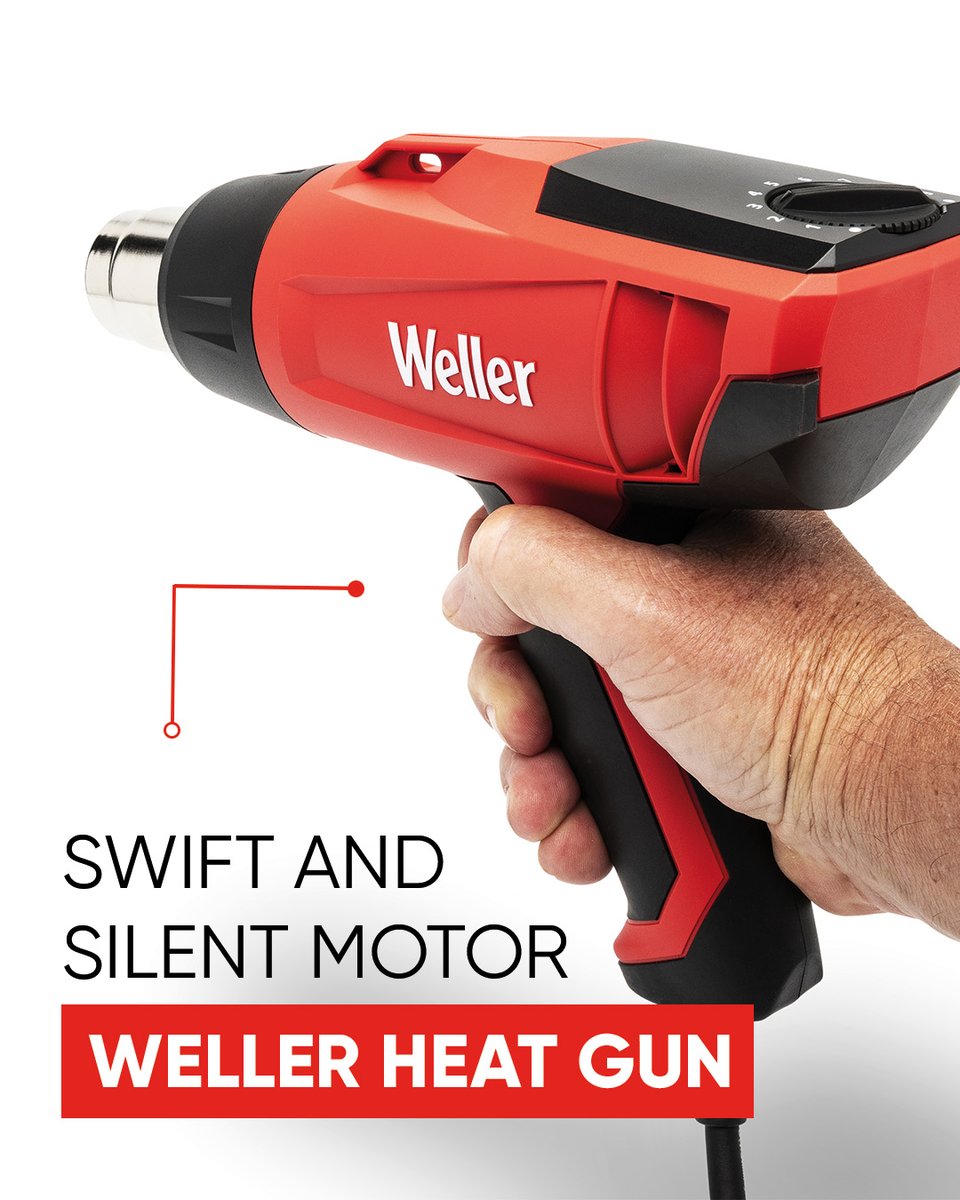 Swift and silent motor #Weller #HeatGun. Experience rapid heating and low noise (67 dB) for a quiet, focused workspace. #Swissengineered for power, control, and precision, with superior heat protection and a 750+ hour lifespan. #HeatToCreate. Check out now sohub.io/3m3n