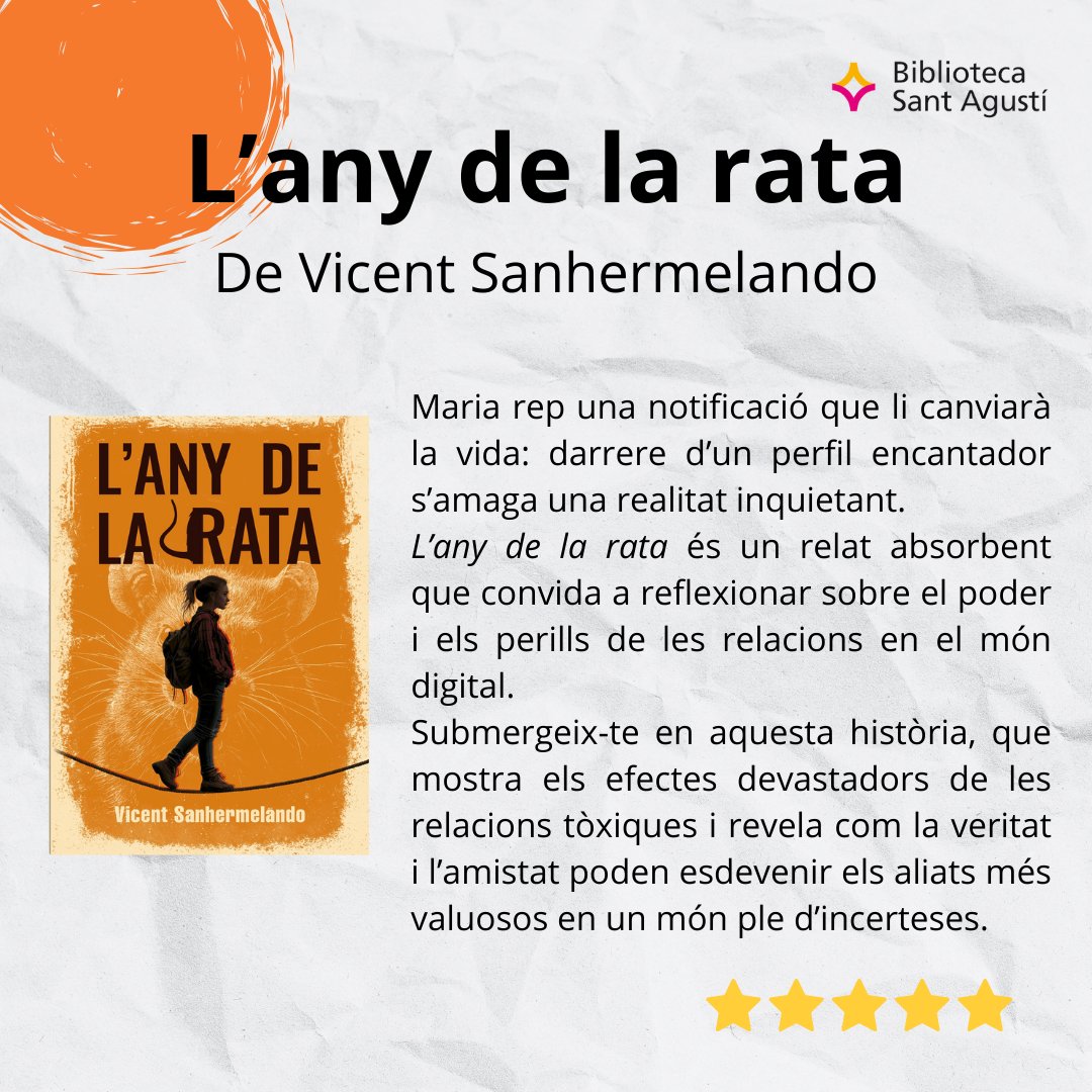 #Recomanaciódeldia “L'any de la rata” de Vicent Sanhermelando 📱💬🕵️‍♂️

#biblioteca #lecturarecomanada #novellajuvenil #quèfemalesbiblios <a href="/ajlaseu/">Ajuntament de la Seu d'Urgell</a> #culturalaseu <a href="/bibliotequeslle/">Biblioteques Lleida</a> <a href="/bibliotequescat/">Biblioteques</a>