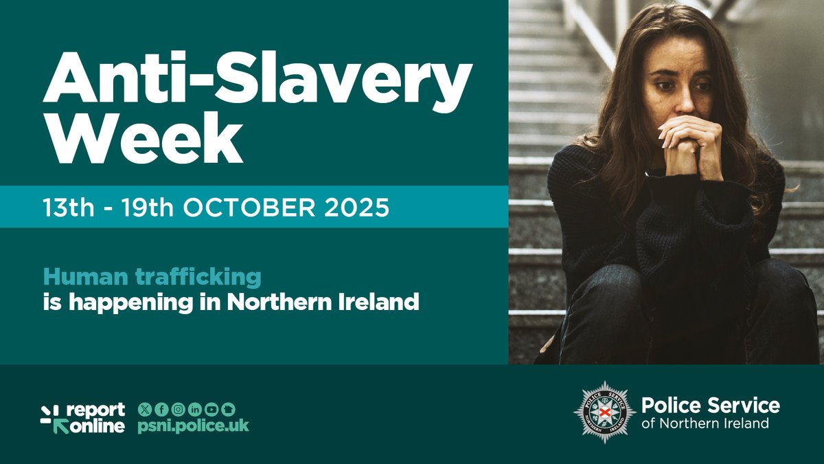Today is the start of Anti-Slavery Week.

Throughout the week, detectives from our Modern Slavery and Human Trafficking Unit will be putting the spotlight on this often hidden crime.

For more information and advice please see orlo.uk/JNaHA