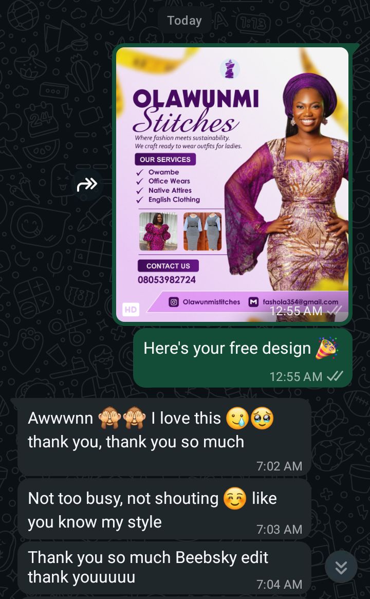 beebskygraphics's tweet image. Free design day 13, done and delivered ✅🎉 

She was excited to get her free design 😊

The message is still very clear &quot;SMALL BRANDS MATTER&quot;
17 days to go! ✨

#Graphicsdesigner
#smallbrandsmatter