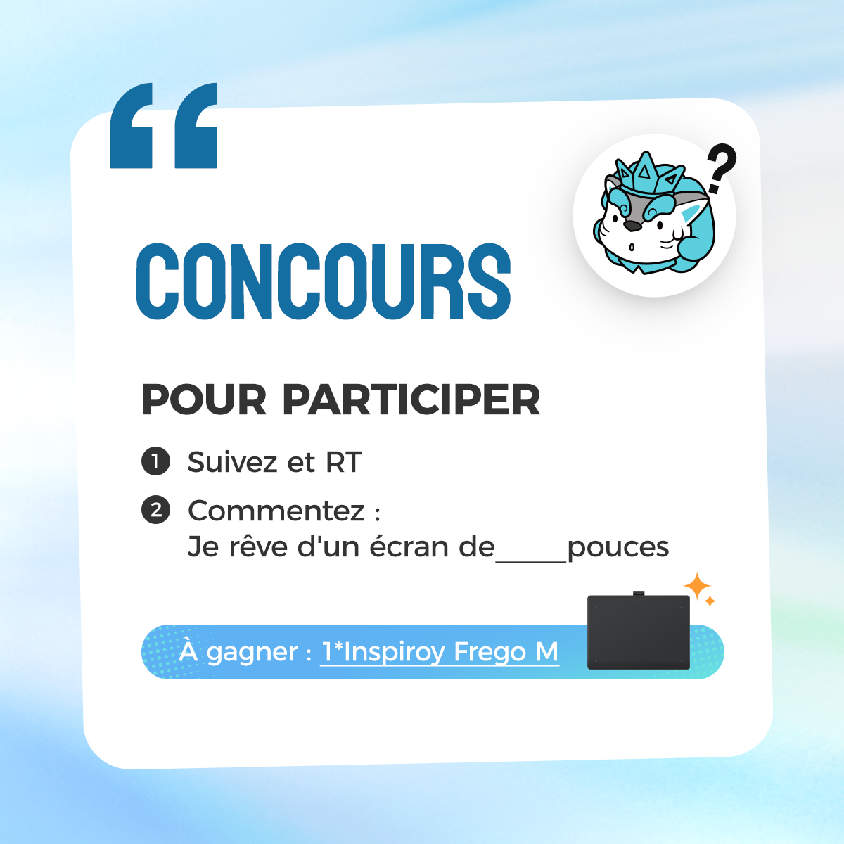 #Giveaway  Rêves-tu de dessiner sur un grand écran pro comme les vrais artistes ?
Pour participer : abonne-toi, RT et commente la taille d’écran de tes rêves !

Concours limité à 1 gagnant en Europe &amp; UK 
Instagram / Facebook / X uniquement
Date limite : 21/10

#huiontablette