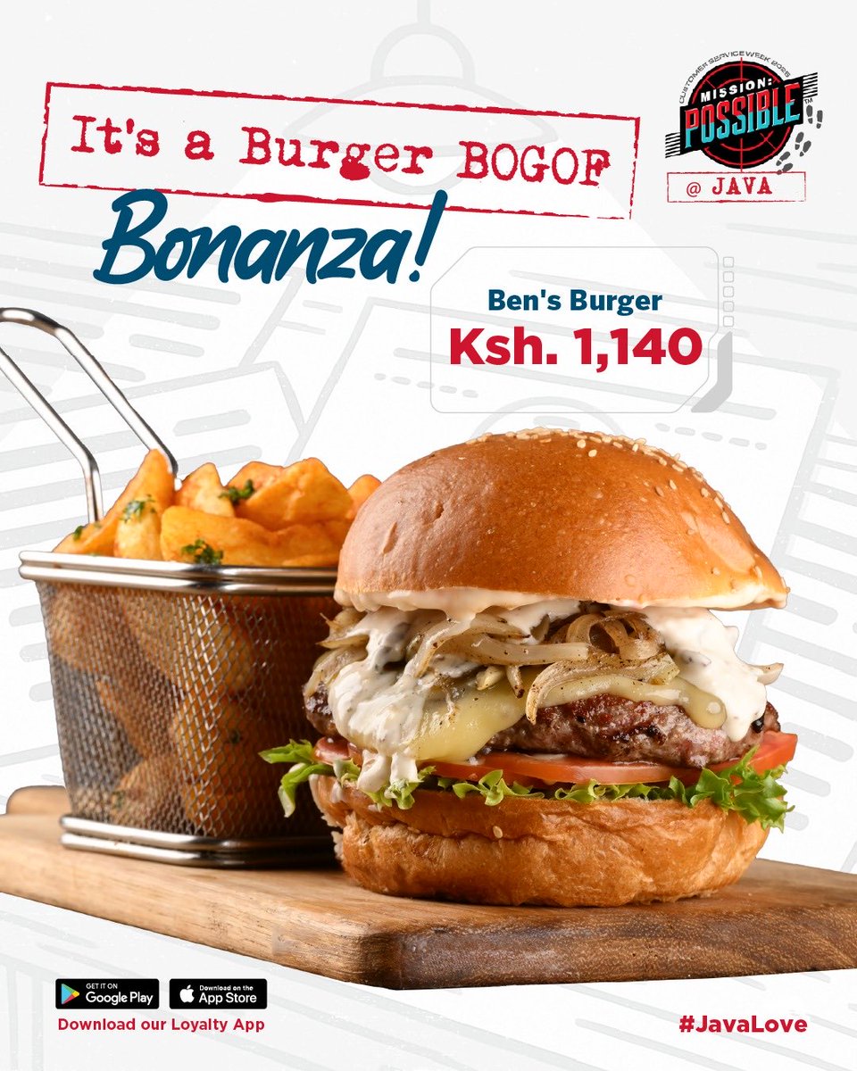 javahouseafrica's tweet image. Grab the office crew for lunch because we’re having a Burger BOGOF party! Visit your nearest Java branch to enjoy
#MondayBurgerMadness
#JavaLove