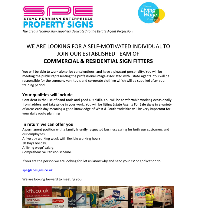 🚨Job Vacancy🚨If you are the person we are looking for, let us know why and send your CV or application to

spe@spesigns.co.uk