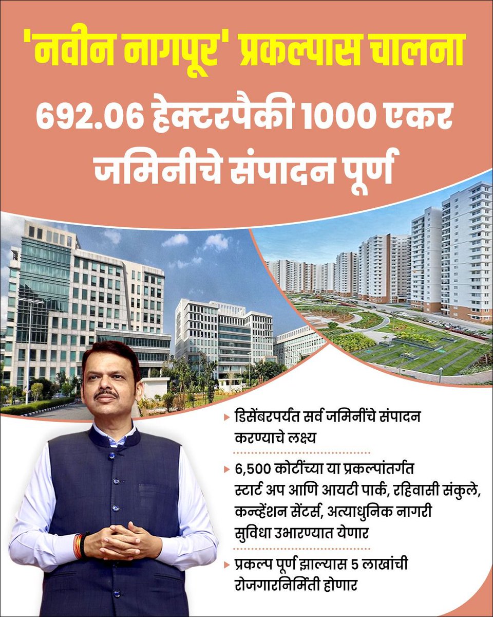 नागपूर शहराचा जबरदस्त विस्तार आणि विकास होणार....
नवीन नागपूर प्रकल्पासाठी जमीन संपादना चे काम प्रगतीपथावर.
देवभाऊ चे जबरदस्त पाऊल नागपूर च्या विकासाचे.
<a href="/Dev_Fadnavis/">Devendra Fadnavis</a>