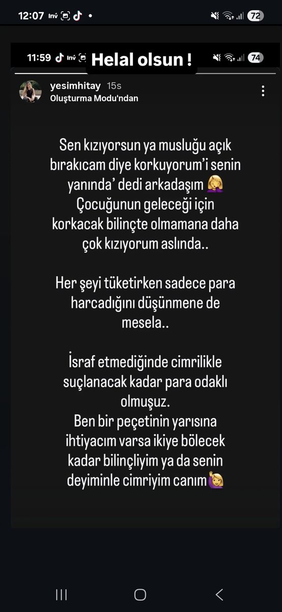 Helal olsun ! 
Israf etmeyen insanlara sürekli cimri diyerek küçümsemek kapitalist sistemin argumanidir! 

 Çocuklarinizin nasil bir dogada yasayacagini düşünmemektir !