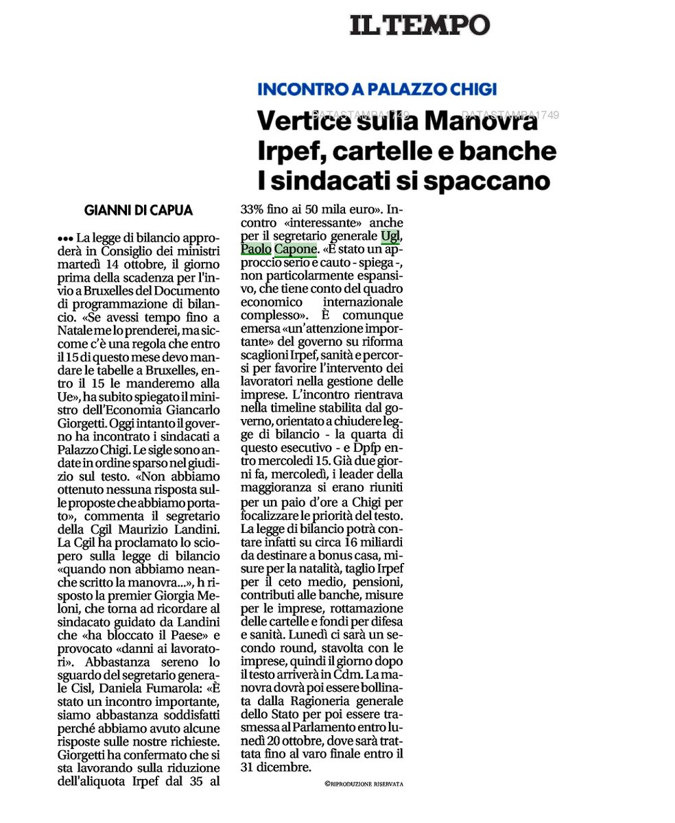 🗞📰 sulla stampa, 𝗠𝗮𝗻𝗼𝘃𝗿𝗮, 𝗶𝗻𝗰𝗼𝗻𝘁𝗿𝗼 𝗮 𝗣𝗮𝗹𝗮𝘇𝘇𝗼 𝗖𝗵𝗶𝗴𝗶,<a href="/fpcapone/">Paolo Capone</a>  Segretario Generale Ugl: «A𝙥𝙥𝙧𝙤𝙘𝙘𝙞𝙤 𝙨𝙚𝙧𝙞𝙤 𝙚 𝙘𝙖𝙪𝙩𝙤 𝙘𝙝𝙚 𝙩𝙞𝙚𝙣𝙚 𝙘𝙤𝙣𝙩𝙤 𝙙𝙚𝙡 𝙦𝙪𝙖𝙙𝙧𝙤 𝙚𝙘𝙤𝙣𝙤𝙢𝙞𝙘𝙤 𝙞𝙣𝙩𝙚𝙧𝙣𝙖𝙯𝙞𝙤𝙣𝙖𝙡𝙚 𝙘𝙤𝙢𝙥𝙡𝙚𝙨𝙨𝙤».