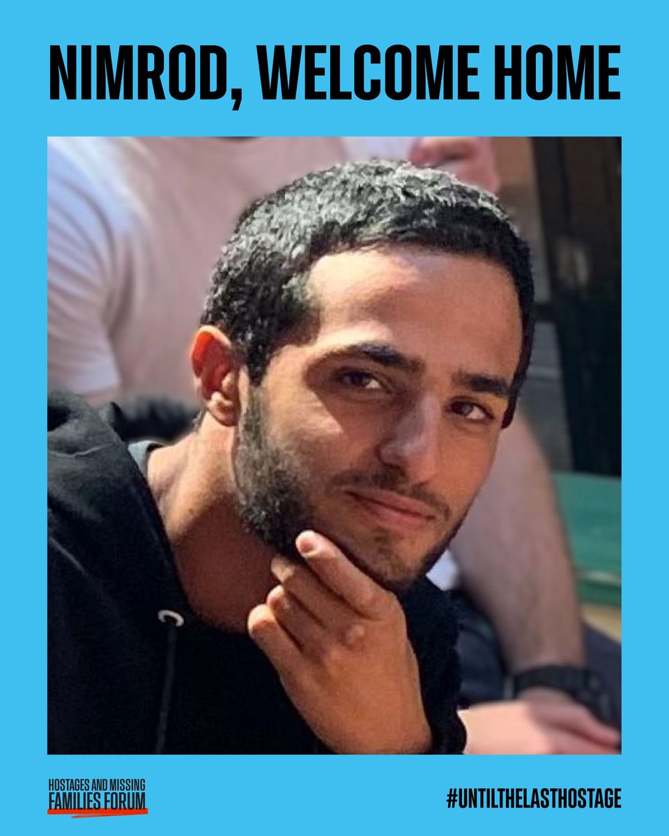 bringhomenow's tweet image. Welcome back, Nimrod!

Cpl. Nimrod Cohen, 21, a gunner in Tank Crew 3, Battalion 77 of the 7th Brigade, was abducted in battle and released after 738 days.

Nimrod, a resident of the city of Rehovot, a quiet and charming guy, loves nature and traveling in Israel and around the…