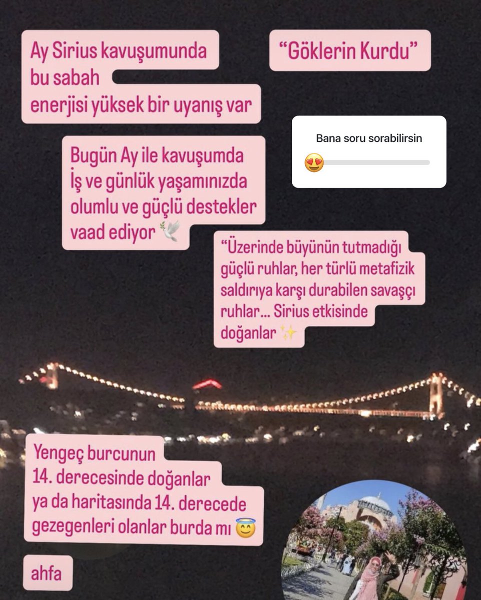 Ahfa'nın Kamer Menzilleri & Hûd Astroloji (@ahfaaysegul) on Twitter photo Ay Sirius kavuşumunda
Bugün 🕊✨ Ay Sirius kavuşumunda
Bugün 🕊✨
