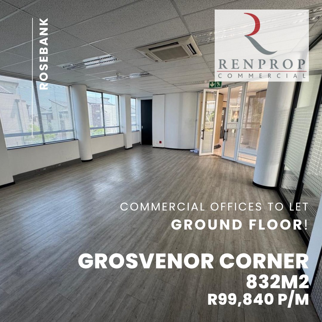 RenpropSA's tweet photo. 🏢 Premium Rosebank offices on Jan Smuts &amp; 7th St!

✨ 2nd Fl: 2,078m² R249k | Ground Fl: 832m² R99k

Flexible leases, patios, views, back-up power &amp; Green Star certified 🌿

📞 Renee: 079 885 4405 | ✉️ renee@renprop.co.za

#RosebankOffices #CommercialProperty #OfficeSpaceToLet https://t.co/0Rf9a0wxPF