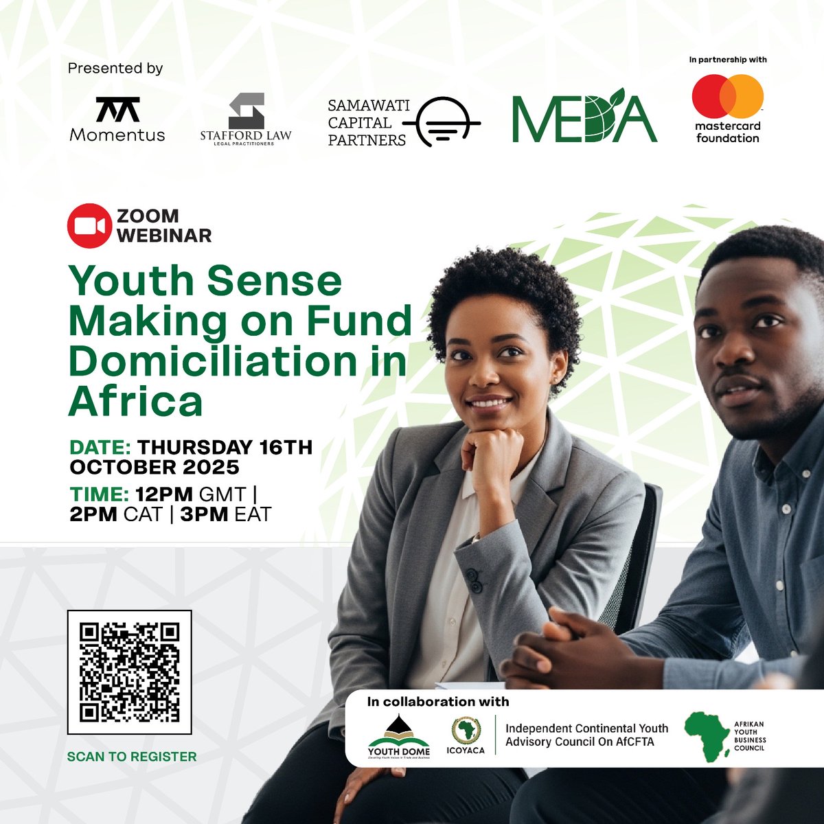 Webinar Alert!
Join #TheYouthDome on 16 Oct (12–13:30 GMT) for a deep dive into Youth Sensemaking on Fund Domiciliation in Africa! 

Let’s unpack barriers &amp; opportunities together!

🔗 Register: us06web.zoom.us/webinar/regist…

#InvestInAfrica #YouthEntrepreneurs #AfCFTA